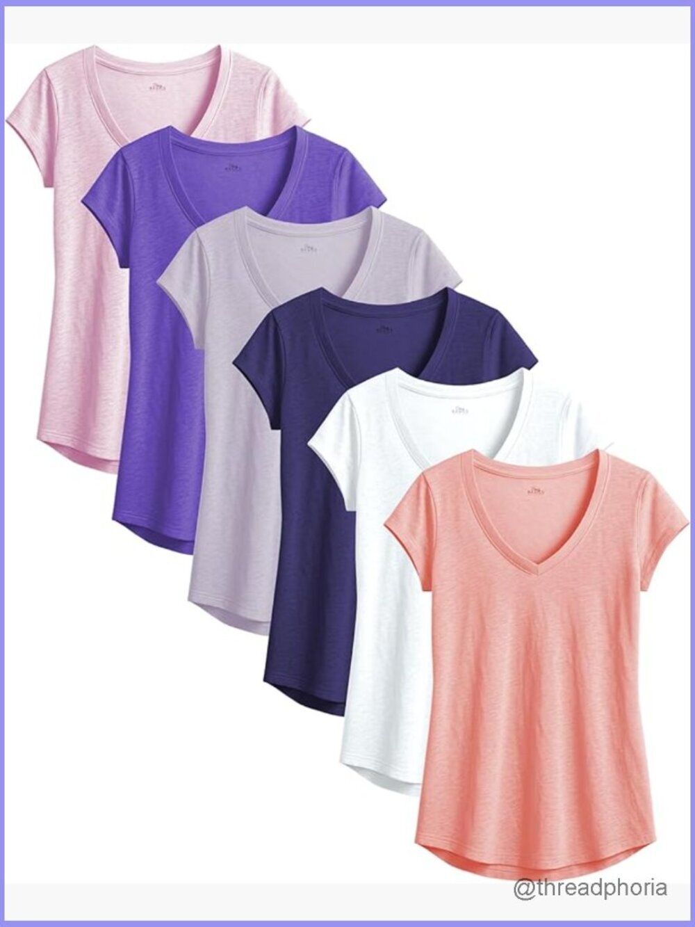 6-Pack V-Neck Short Sleeve Tops, Semi Sheer Slub Burnout Workout Tees